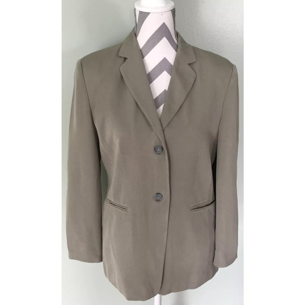 Talbots Gray Green Solid Pure Silk 2 Button Blaze… - image 1